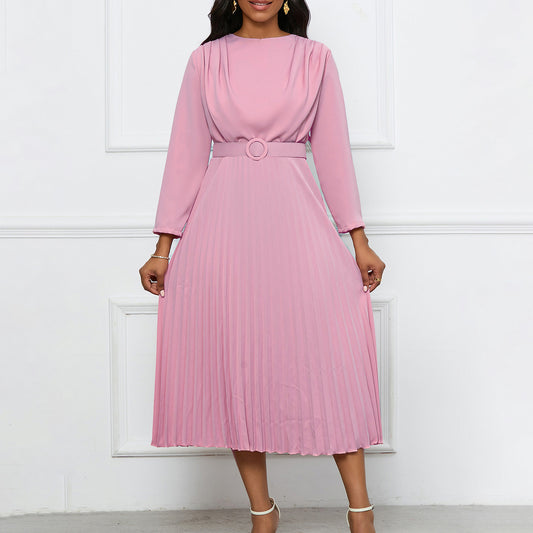 Damen Plisseekleid mit elegantem V-Ausschnitt und Gürtel Stalluxe