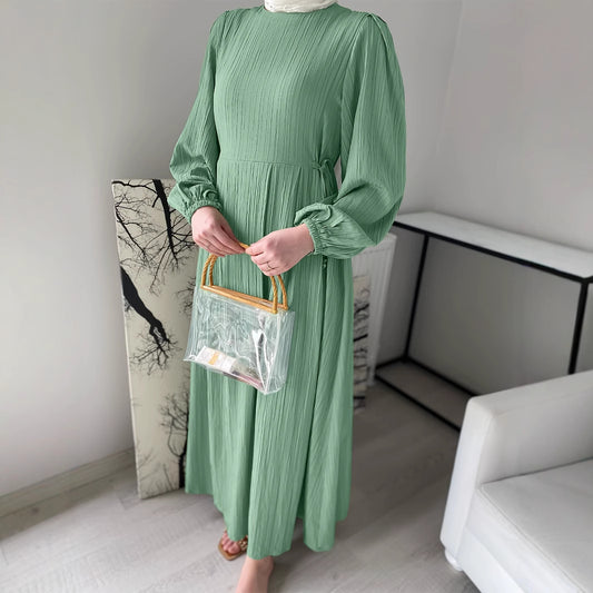 Damen Maxikleid mit raffiniertem Faltenwurf und elastischen Ärmeln Stalluxe