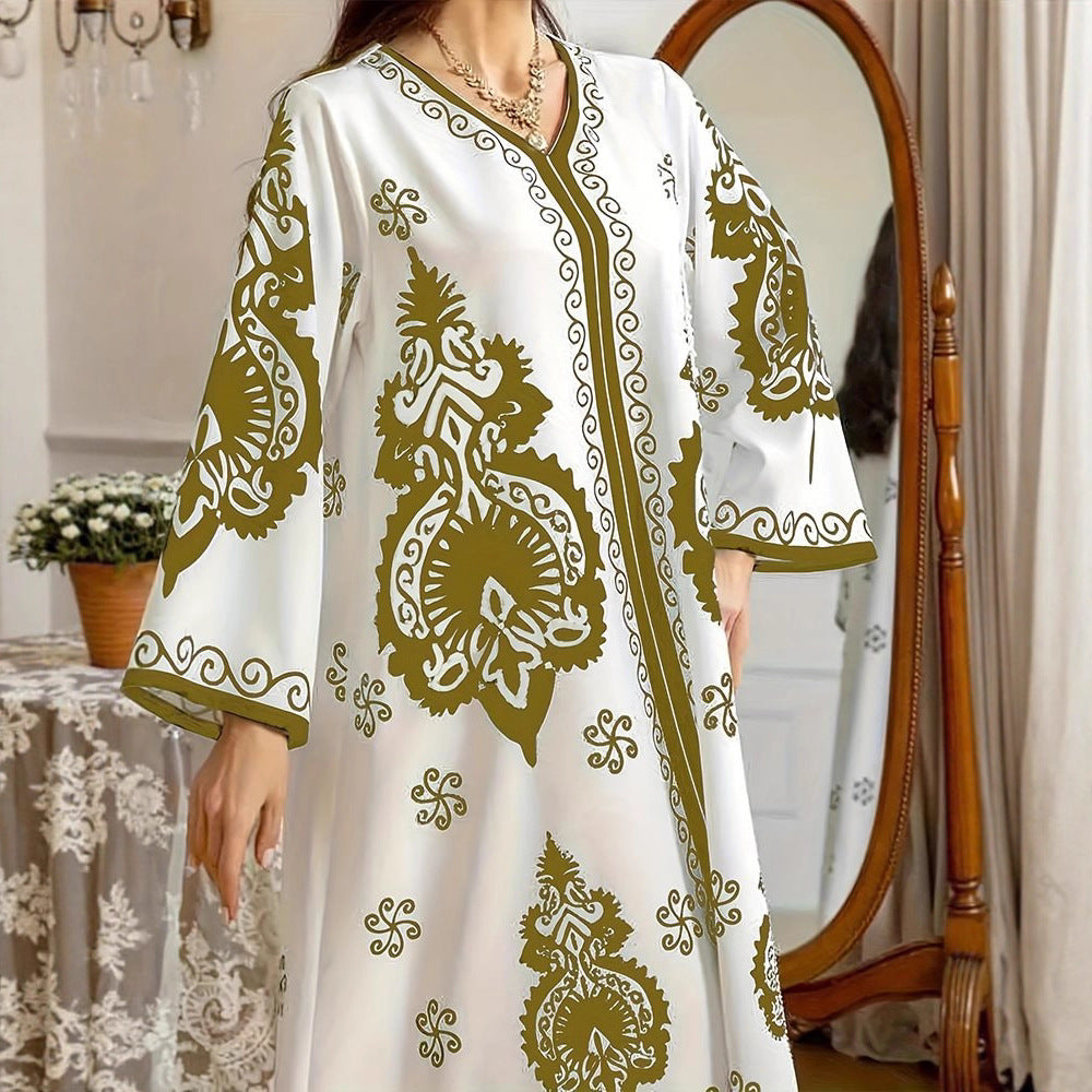 Damen Kaftan-Kleid mit kunstvollem Motiv und lockerer Passform Stalluxe