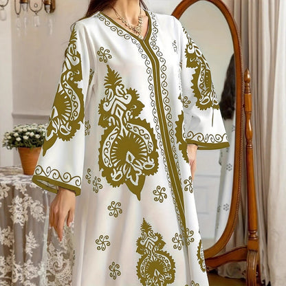 Damen Kaftan-Kleid mit kunstvollem Motiv und lockerer Passform Stalluxe
