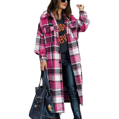 Damen Langarm-Wolljacke mit Karomuster und praktischen Taschen Stalluxe