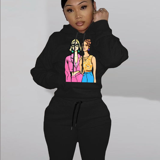 Damen Hoodieset mit künstlerischem Print und bequemen Jogginghose Stalluxe