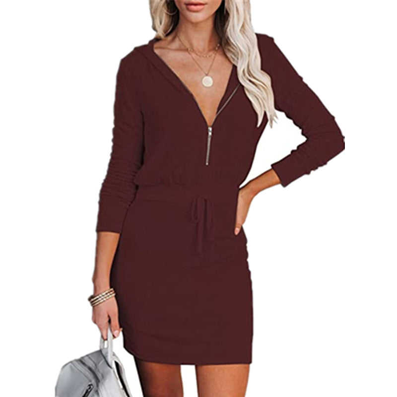 Damen lässiges Mini-Kleid mit Kapuze und Reißverschluss Stalluxe