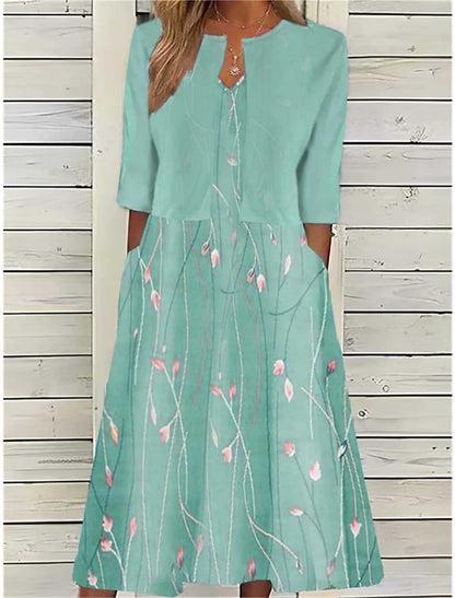 Damen Midi-Kleid mit eleganter floralem Stickerei und Taschen Stalluxe