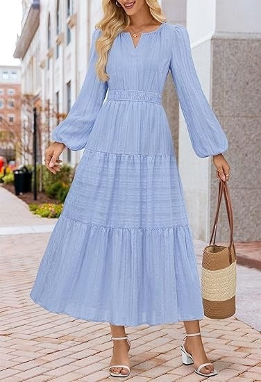 Damen Maxikleid mit voluminösen Ärmeln und schwingendem Saum Stalluxe