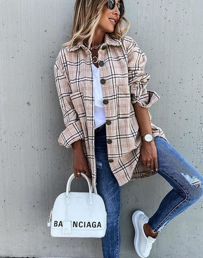 Damen Flanellhemdjacke mit Karomuster und großen Knöpfen Stalluxe