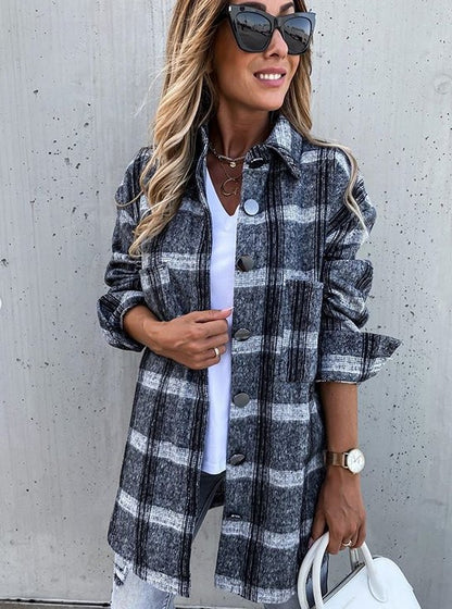 Damen Flanellhemdjacke mit Karomuster und großen Knöpfen Stalluxe