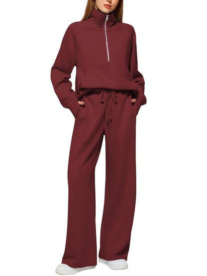 Damen Sportliches Fleece-Kombinationsset mit hohem Kragen und seitlichen Taschen Stalluxe