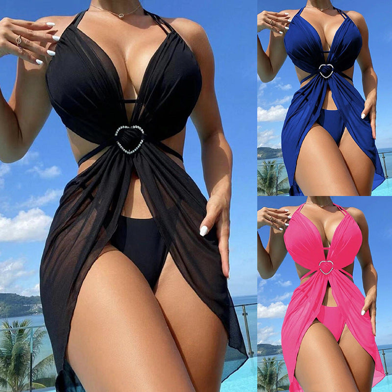 Damen Badeanzug mit elegantem Chiffon-Überwurf und Herzakzent Stalluxe