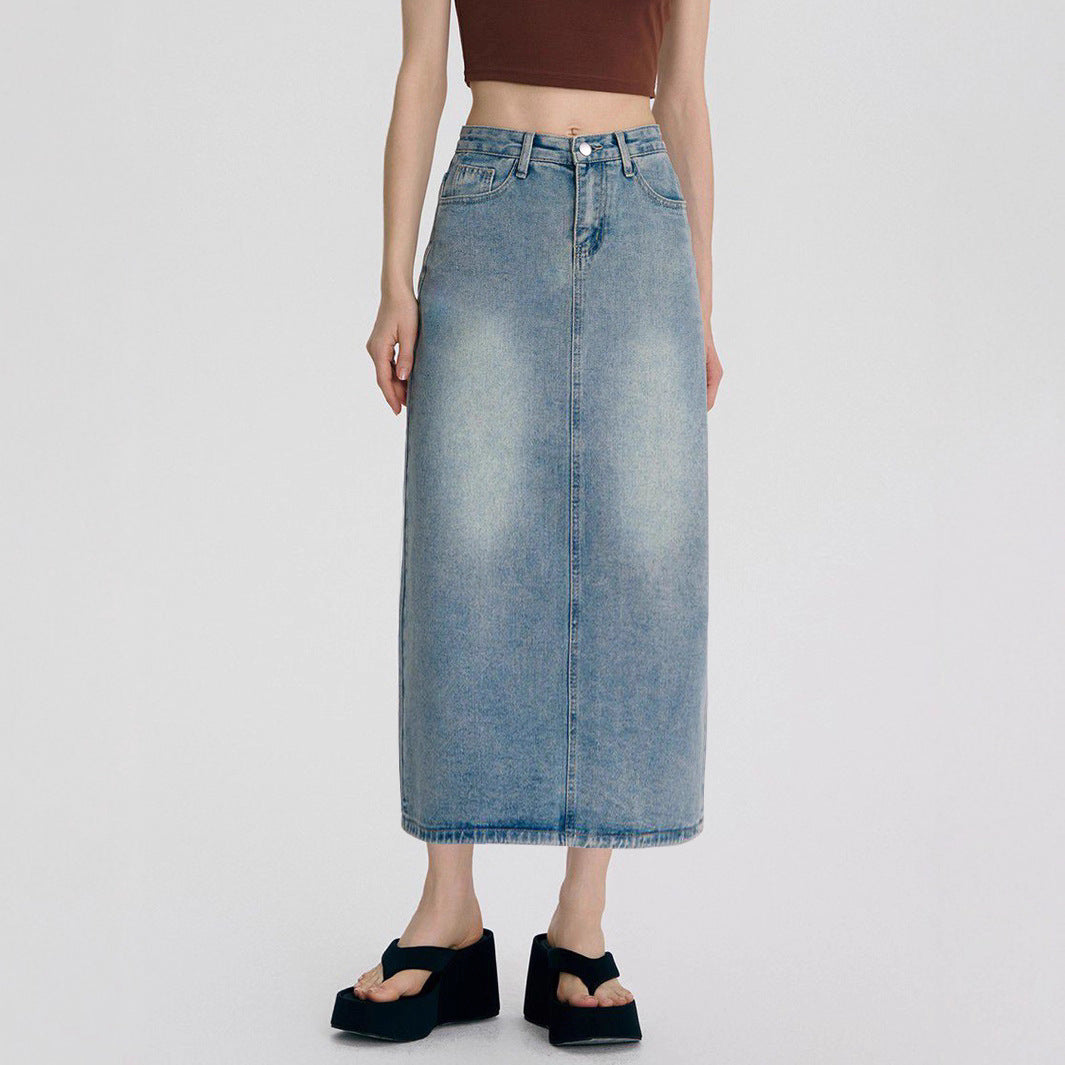 Damen Denim-Midirock mit eleganter A-Linien-Form und hohem Bund Stalluxe