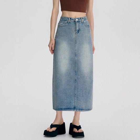 Damen Denim-Midirock mit eleganter A-Linien-Form und hohem Bund Stalluxe