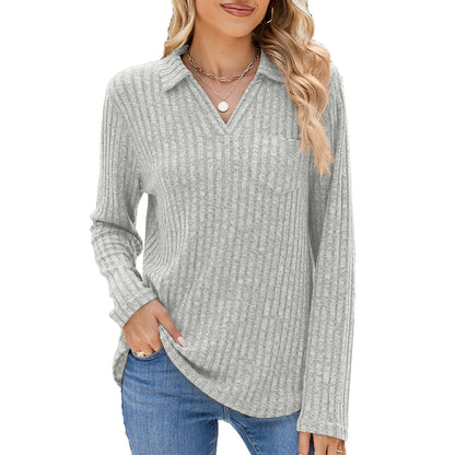 Damen Langarm Poloshirt mit feinem Rippenstrukturdesign Stalluxe