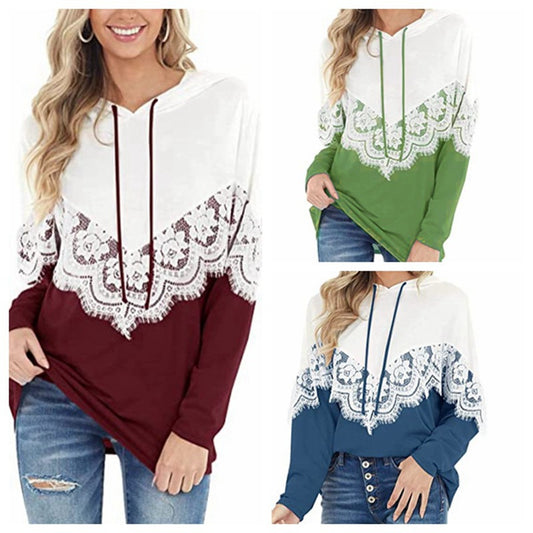 Damen Kapuzenpullover mit kunstvoller Spitzenapplikation Stalluxe