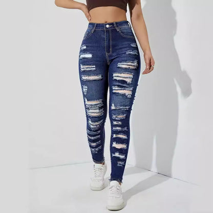 Damen Skinny Jeans mit modischen Destroyed-Details und hohem Bund Stalluxe