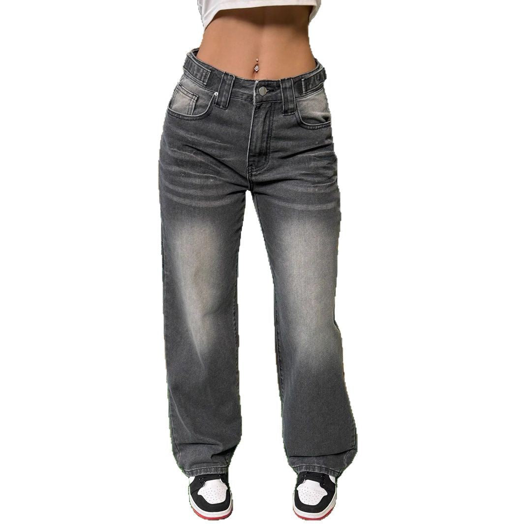 Damen Hoch taillierte weit geschnittene Jeanshose mit Vintage-Waschung Stalluxe