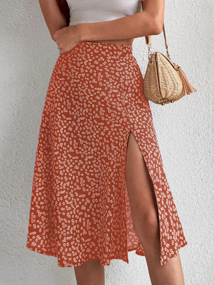Damen Midi-Rock mit asymmetrischem Schlitz und floralem Muster Stalluxe