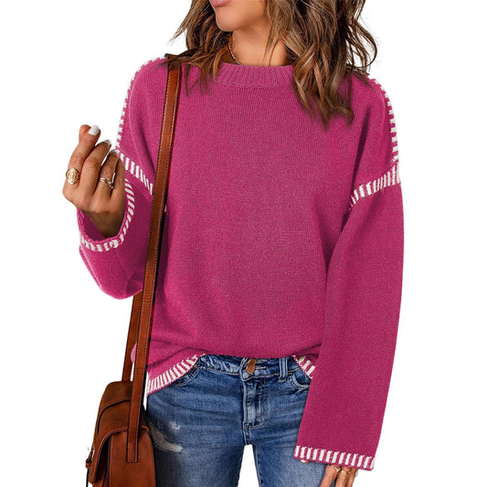 Damen Grobstrickpullover mit modischem Kontrastsaum und weiten Ärmeln Stalluxe