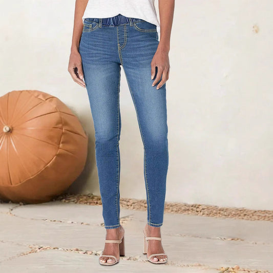 Damen figurbetonte Jeans mit elastischem Hoheitsbund und seitlichen Taschen Stalluxe