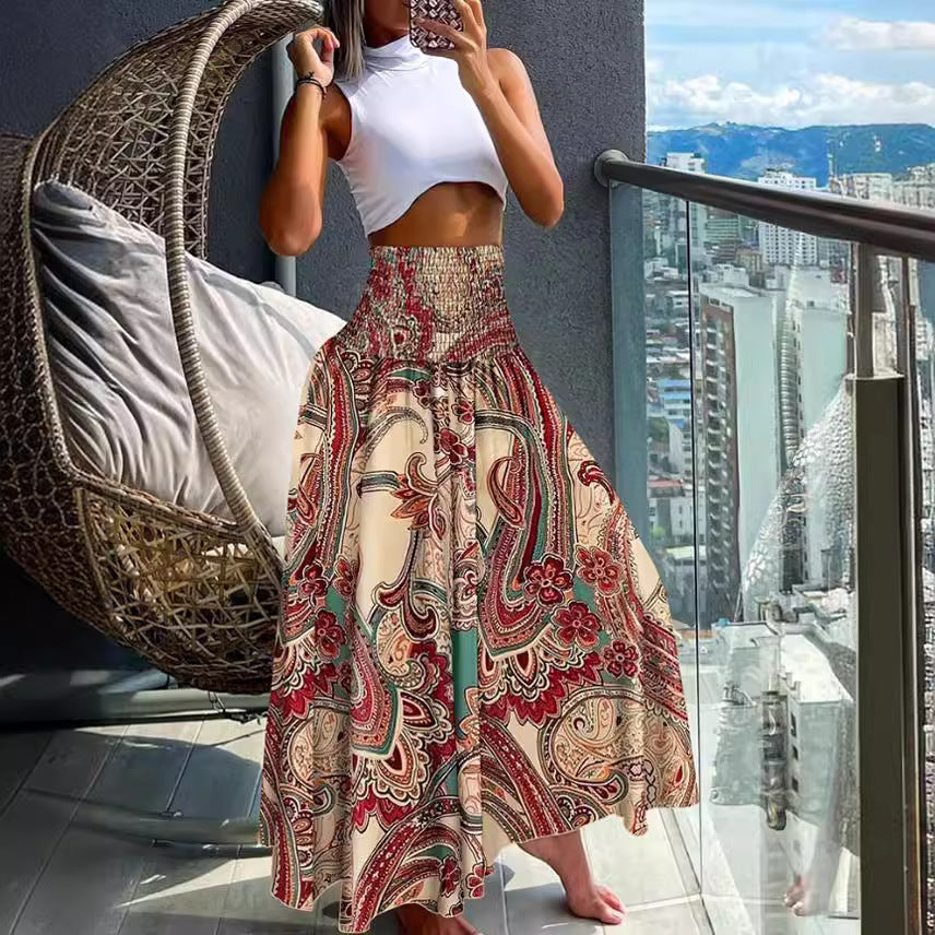 Damen Maxirock mit elastischem Bund und buntem Musterdruck Stalluxe