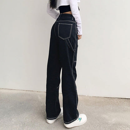 Damen weite Jeans mit modischen Kontrastnähten Stalluxe