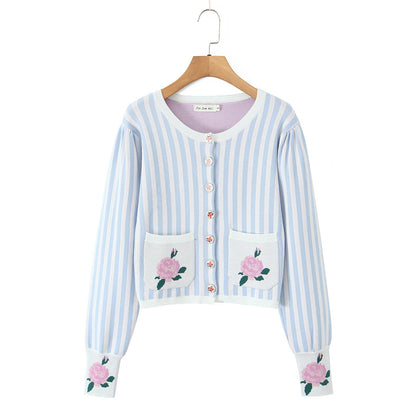 Damen Strickjacke mit floralem Design und detailreicher Knopfleiste Stalluxe