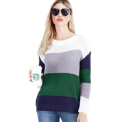 Damen Grobstrickpullover mit modernem Streifenmuster und lässigem Schnitt Stalluxe