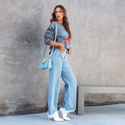 Damen Weite Jeans mit fransigem Saum und modischem Schnitt Stalluxe