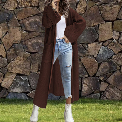 Damen Lange Strickjacke mit modischer Struktur und praktischen Taschen Stalluxe