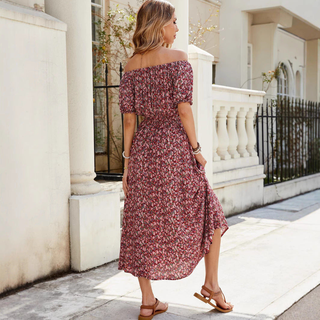 Damen Maxikleid mit Blumenmuster und elastischem Taillenbund Stalluxe