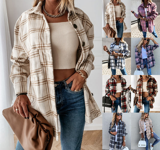 Damen Flanellhemdjacke mit Karomuster und großen Knöpfen Stalluxe