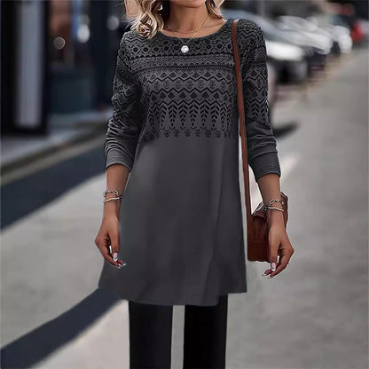 Women's Cozy Long Sleeve Patterned Tunic Top Stalluxe