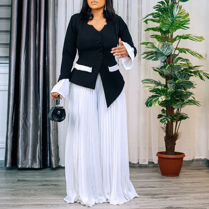 Damen Plissee Jumpsuit mit eleganter Blazerjacke und Raffdetails Stalluxe