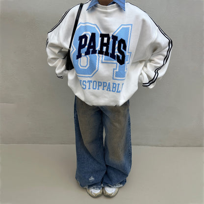 Damen Oversized Sweatshirt mit modischem Paris-Print und gestreiften Akzenten Stalluxe