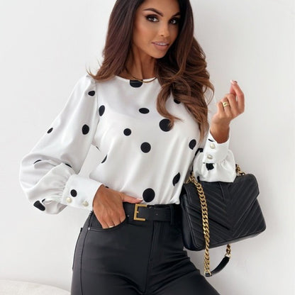 Damen Bluse mit Punkten und puffärmeligem Design Stalluxe