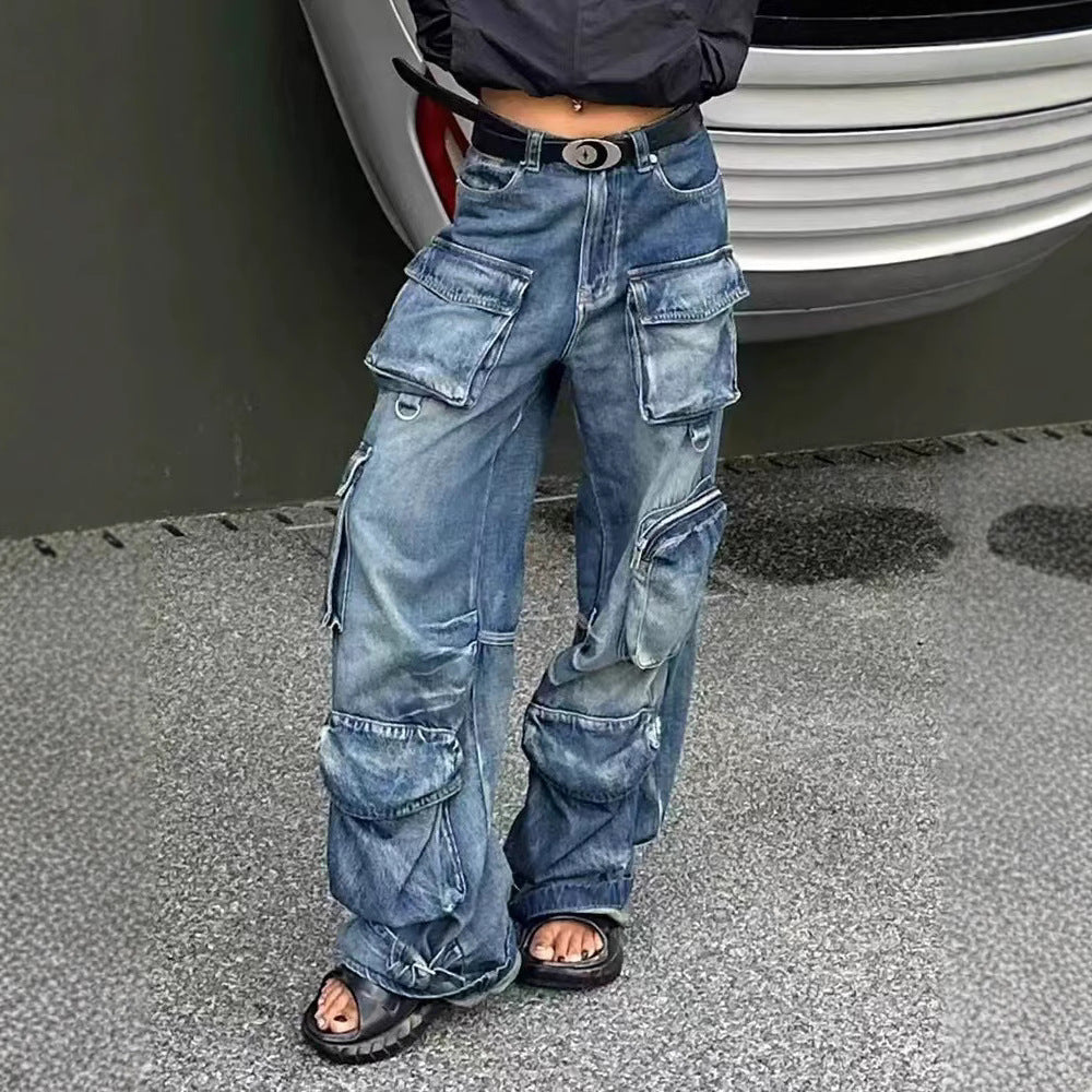 Damen Cargo-Jeans mit verschiedenen Taschen und weitem Schnitt Stalluxe