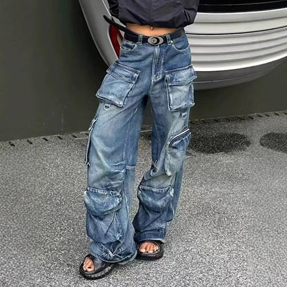 Damen Cargo-Jeans mit verschiedenen Taschen und weitem Schnitt Stalluxe