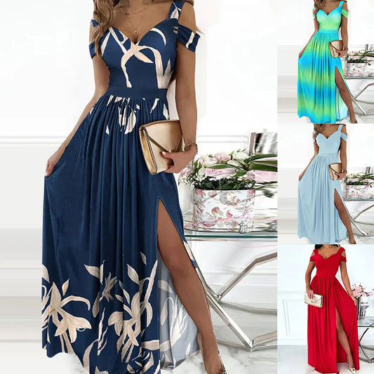 Damen Maxikleid mit charmantem Ausschnitt und asymmetrischem Schlitz Stalluxe