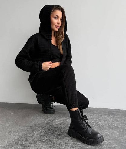 Damen modisches Freizeitset mit gepolstertem Oberteil und elastischer Hose Stalluxe