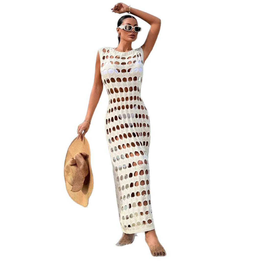 Damen Maxikleid mit filigranem Lochmuster Stalluxe