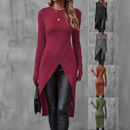 Damen asymmetrisches Longshirt mit eleganter Wickeloptik Stalluxe