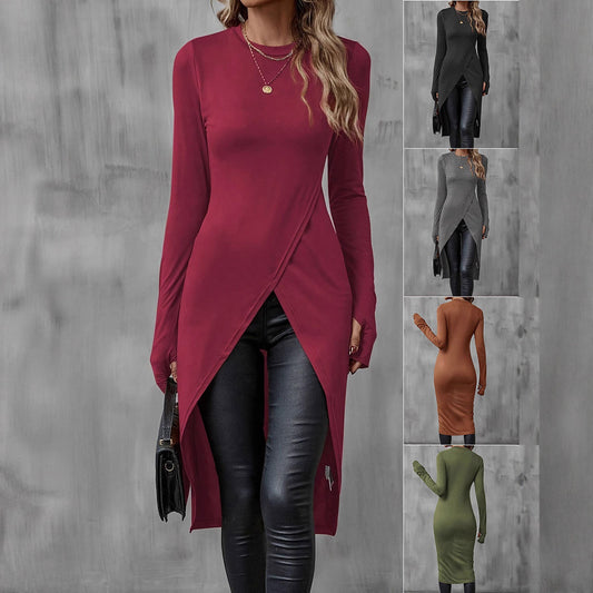 Damen asymmetrisches Longshirt mit eleganter Wickeloptik Stalluxe