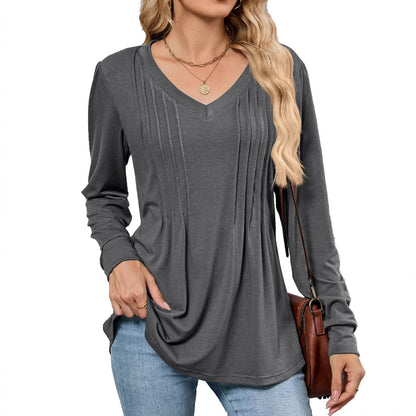 Damen Viskose Blusenshirt mit eleganten Falten und V-Ausschnitt Stalluxe