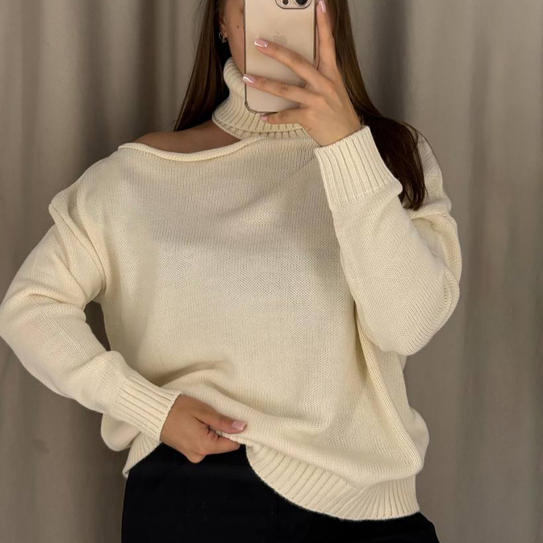 Damen Oversized Pullover mit asymmetrischem Ausschnitt und hohem Kragen Stalluxe