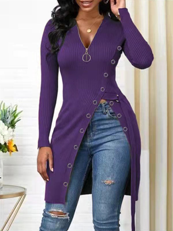 Damen figurbetontes Wickelshirt mit Knopfdetails und tiefem V-Ausschnitt Stalluxe