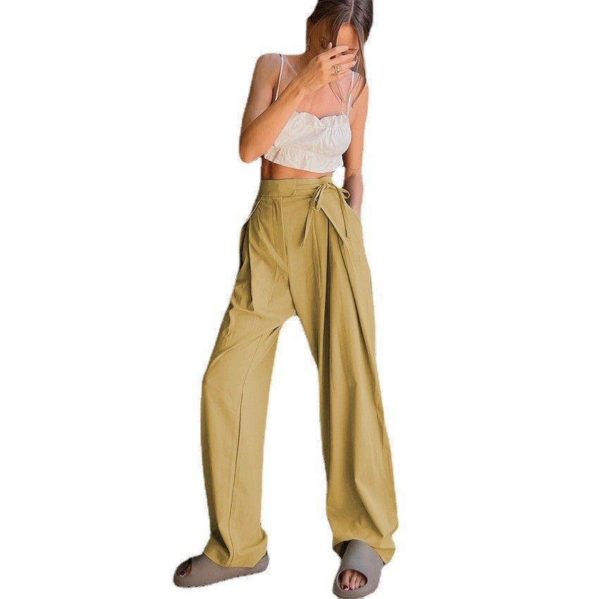 Damen Weitgeschnittene Chinohose mit seitlichem Bindegürtel Stalluxe