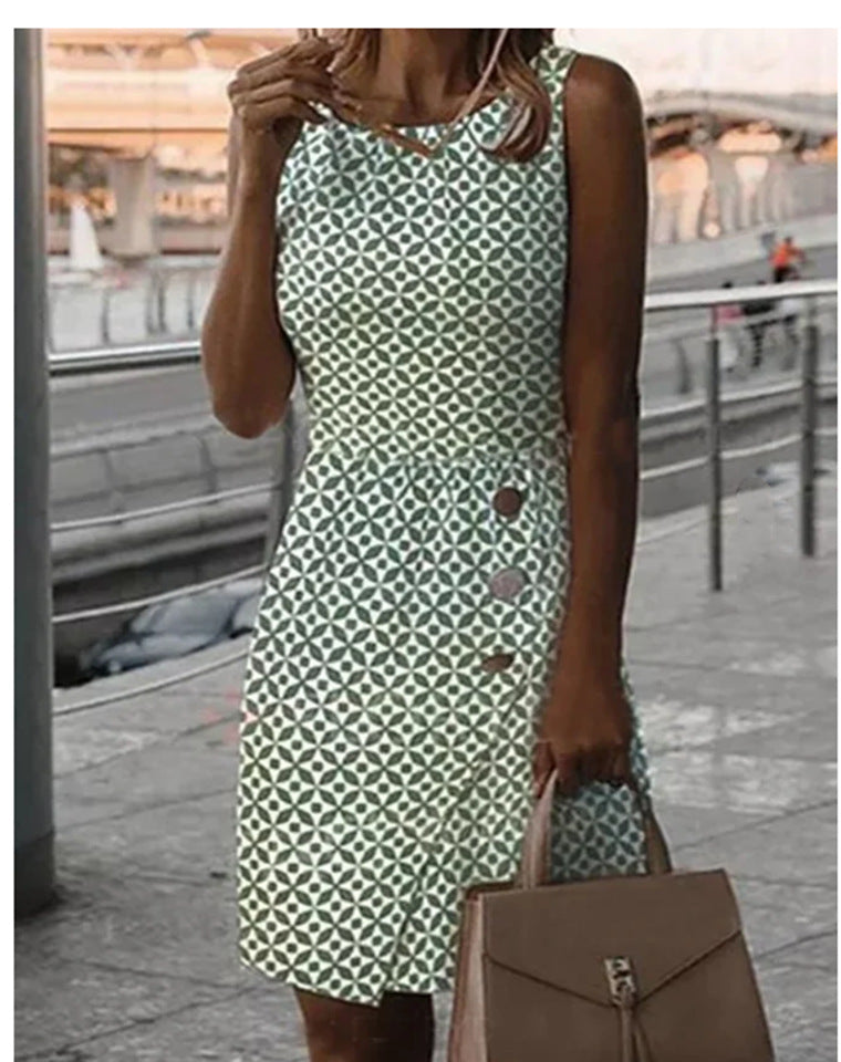 Damen Etuikleid mit geometrischem Muster und Knopfdetails Stalluxe