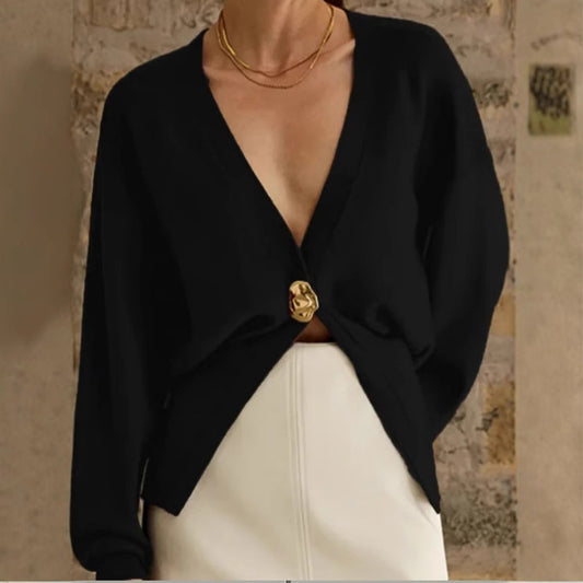 Damen Eleganter und lässiger Cardigan mit tiefem Ausschnitt und Schmuckknopf Stalluxe