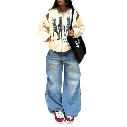 Damen Streetwear-Jacke mit einzigartigem Hunde-Print und lässigen Schnitten Stalluxe