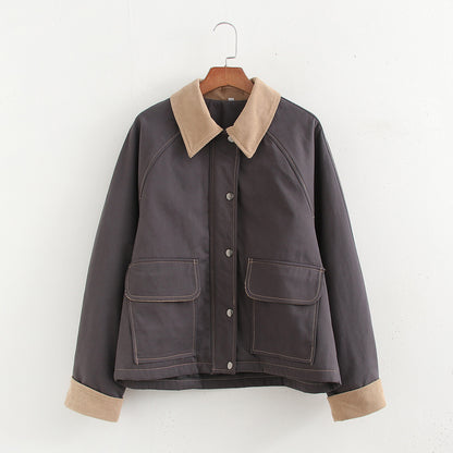 Damen lässige Übergangsjacke mit stylishem Cordkragen und praktischen Taschen Stalluxe