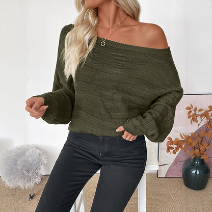 Damen lässiger Pullover mit schulterfreiem Design und voluminösen Ärmeln Stalluxe